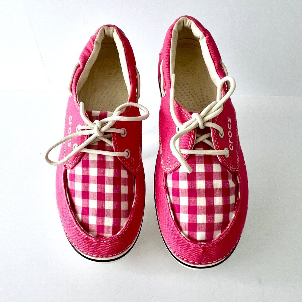 Crocs, Hover Boat Pink Gingham Check, Lace Ups, Size 9, Excellent - Picture 7 of 16